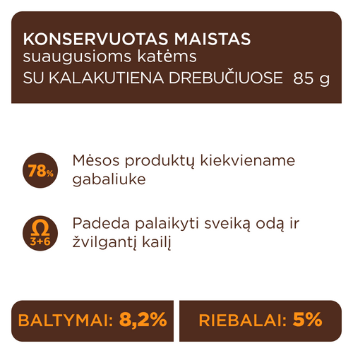 CLUB 4 PAWS Premium konservuotas ėdalas suaugusioms katėms su kalakutiena drebučiuose 12x0.085 kg net 78% mėsos