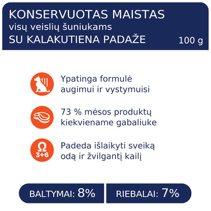 CLUB 4 PAWS Premium konservuotas ėdalas šuniukams su kalakutiena padaže 12x0.1 kg sudėtis