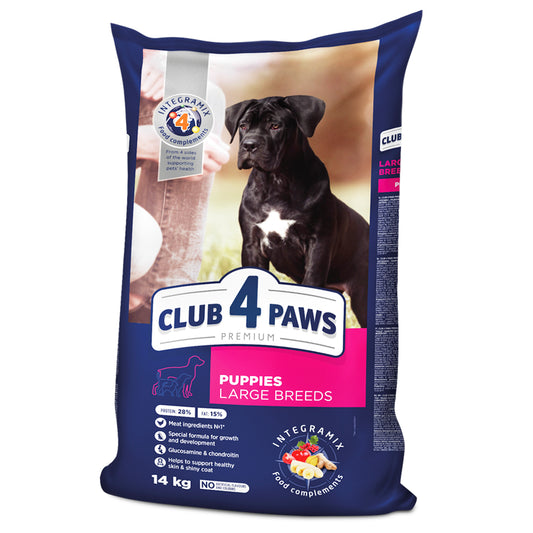 CLUB 4 PAWS Premium sausas pašaras didelių veislių šuniukams su vištiena