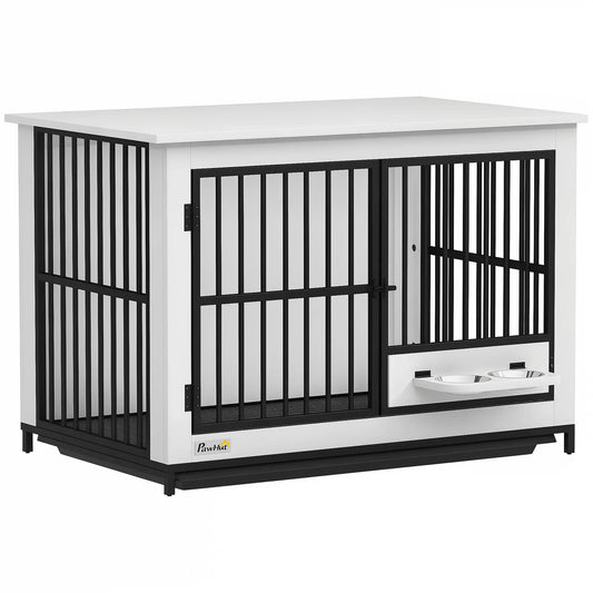 Didelė šunų transportavimo dėžė, lengva prieiga, užrakinama, su pasukamu dubenėlio laikikliu, skirta mažoms ir didelėms šunims, balta