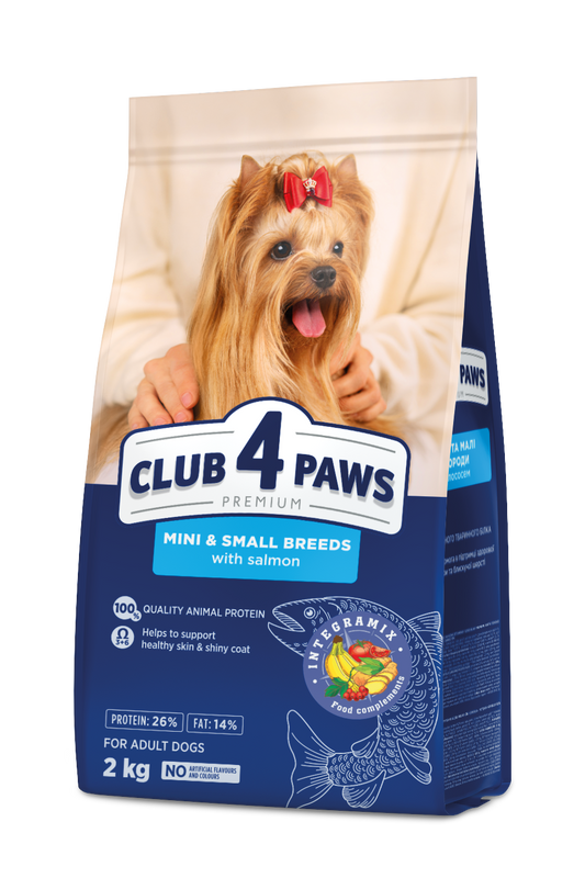 CLUB 4 PAWS PREMIUM SU LAŠIŠA. VISAVERTIS SAUSAS PAŠARAS MINIATIŪRINIŲ IR MAŽŲ VEISLIŲ SUAUGUSIEMS ŠUNIMS