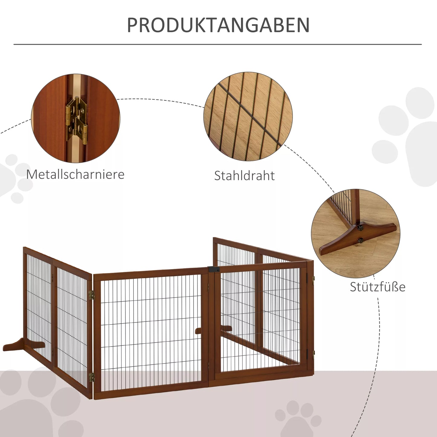 Medinė apsauginė tvorelė šunims (sulankstoma), 432x36x70 cm, kavos spalvos