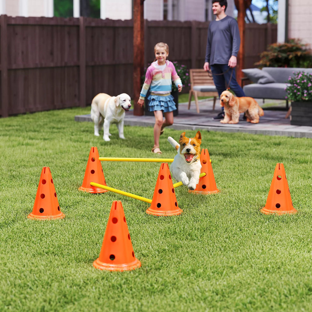 Agility rinkinys šunims 3 dalių agility įranga šunų dresūrai Stumiamų kliūčių rinkinys su 6 kūgiais 3 kliūtys Nešimo krepšys