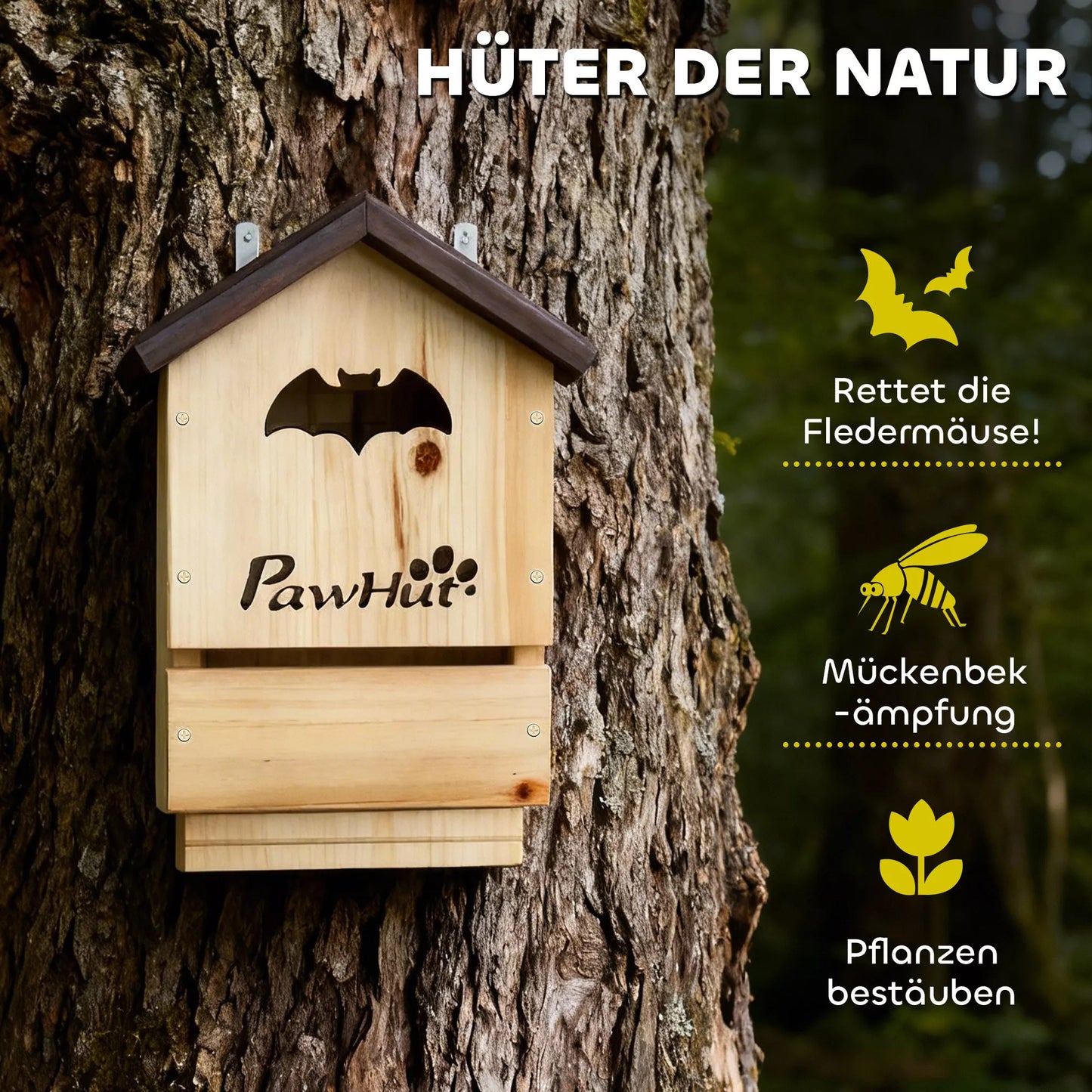 3 vnt. rąstinių medinių namelių šikšnosparniams rinkinys Šikšnosparnių namelis, skirtas pakabinti sode, 21,5 x 11,5 x 34 cm