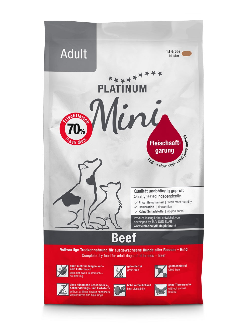 Platinum Adult Mini sausas pašaras mažų veislių šunims su jautiena 900 g