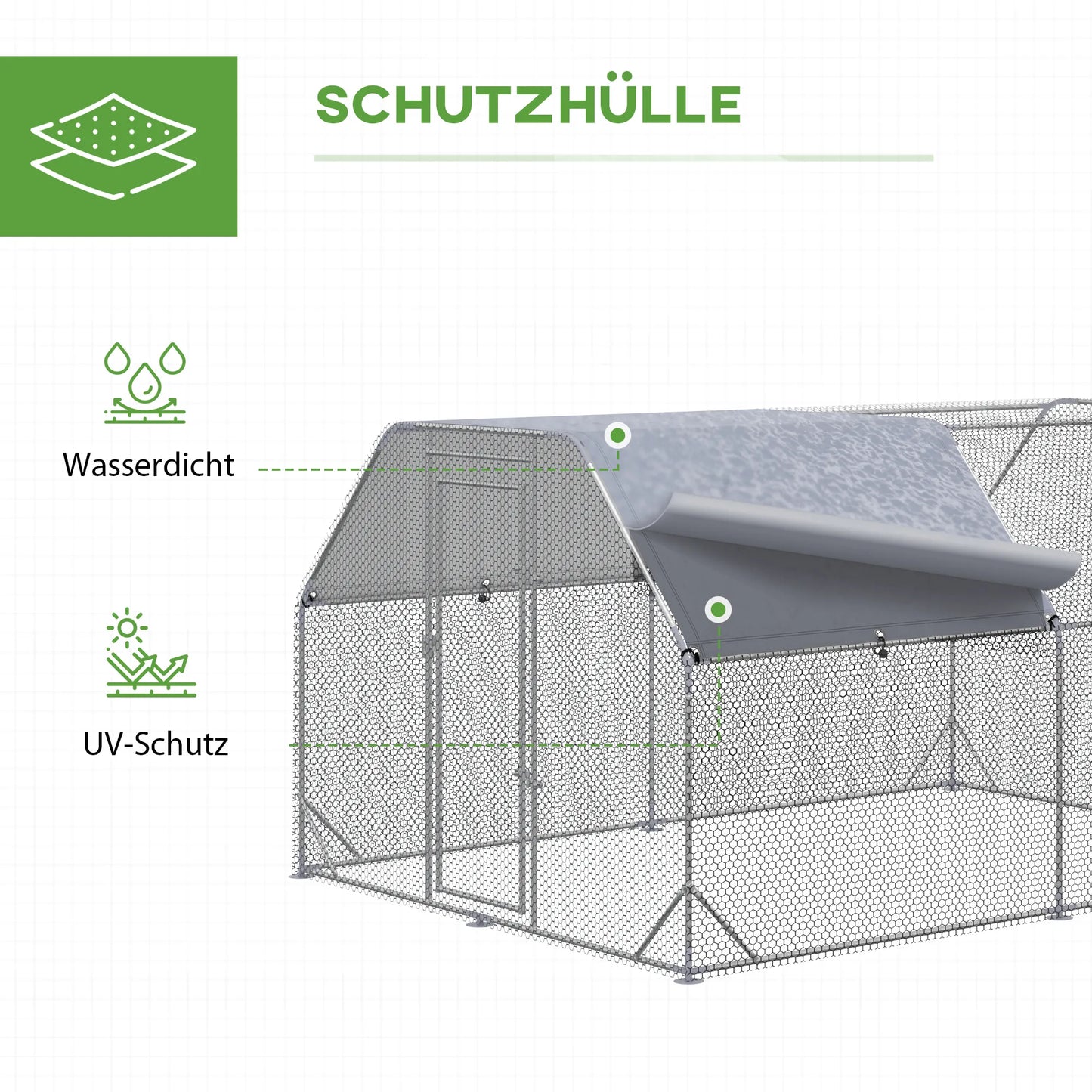 Vištidė Vištidė Vištidė, įeinama, užrakinama durys, 10–12 vištų, 280 cm x 380 cm x 195 cm, pilka