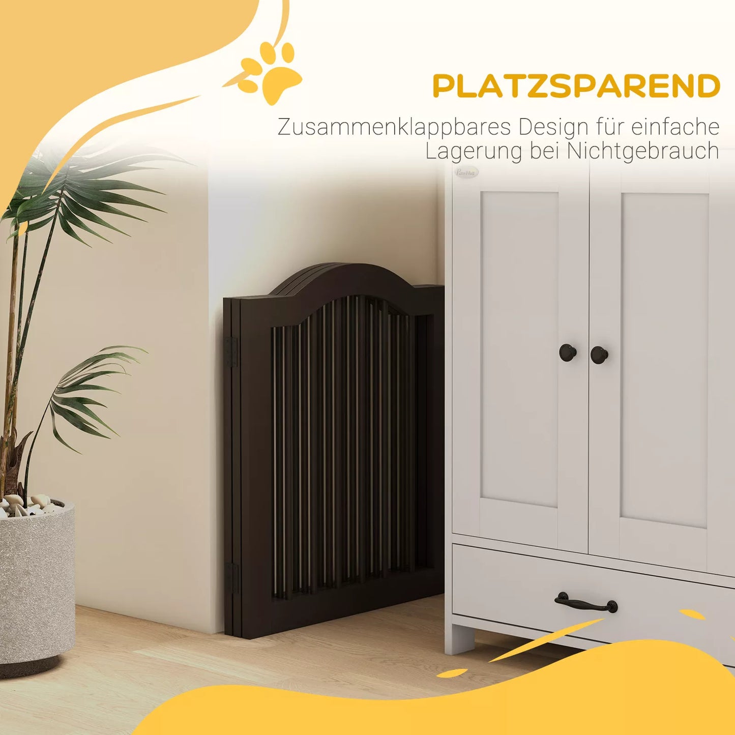 Suņu drošības barjera, 3 paneļi, salokāma, masīvkoka un MDF, 154,5 x 29,5 x 61 cm, kafijas krāsā