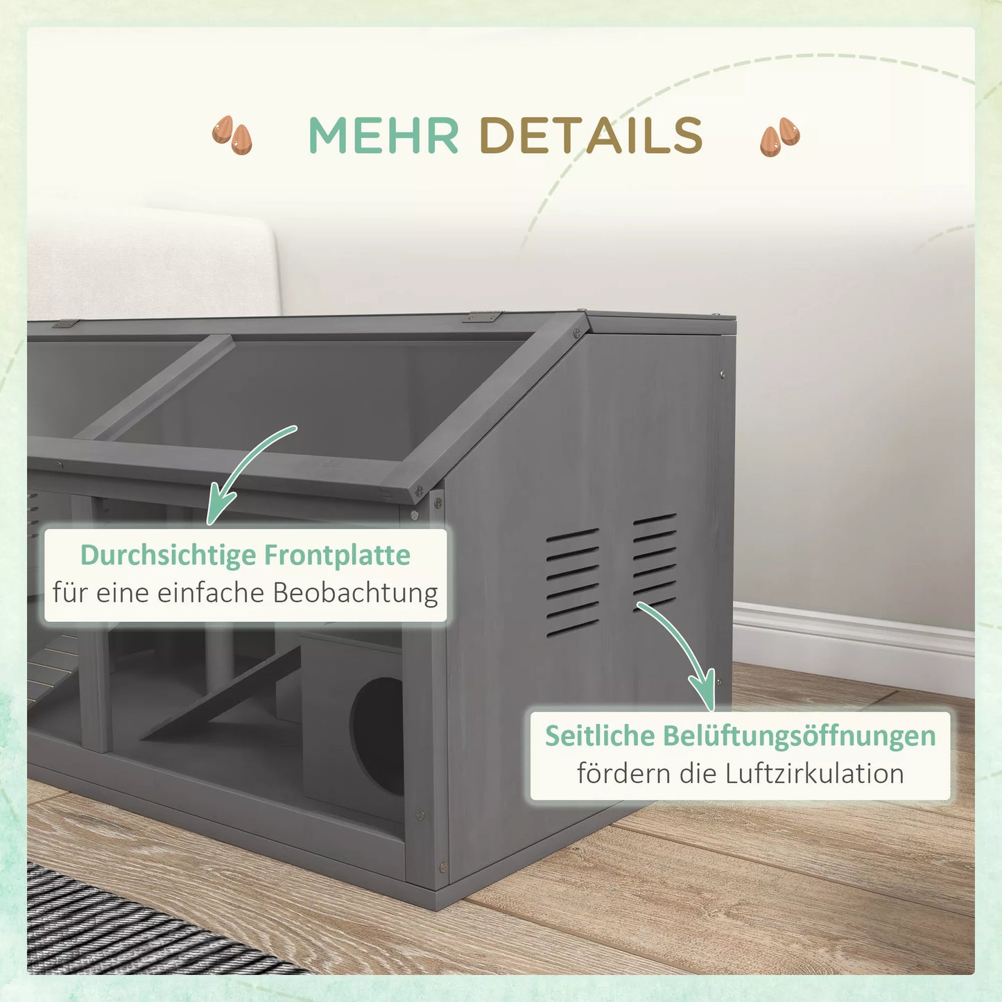 Hamsterių narvas, medinis smulkių gyvūnėlių narvas, kabantis tiltelis, laipteliai, namelis, 84 x 45 x 44 cm, smulkiesiems žiurkėnams, pilkos spalvos