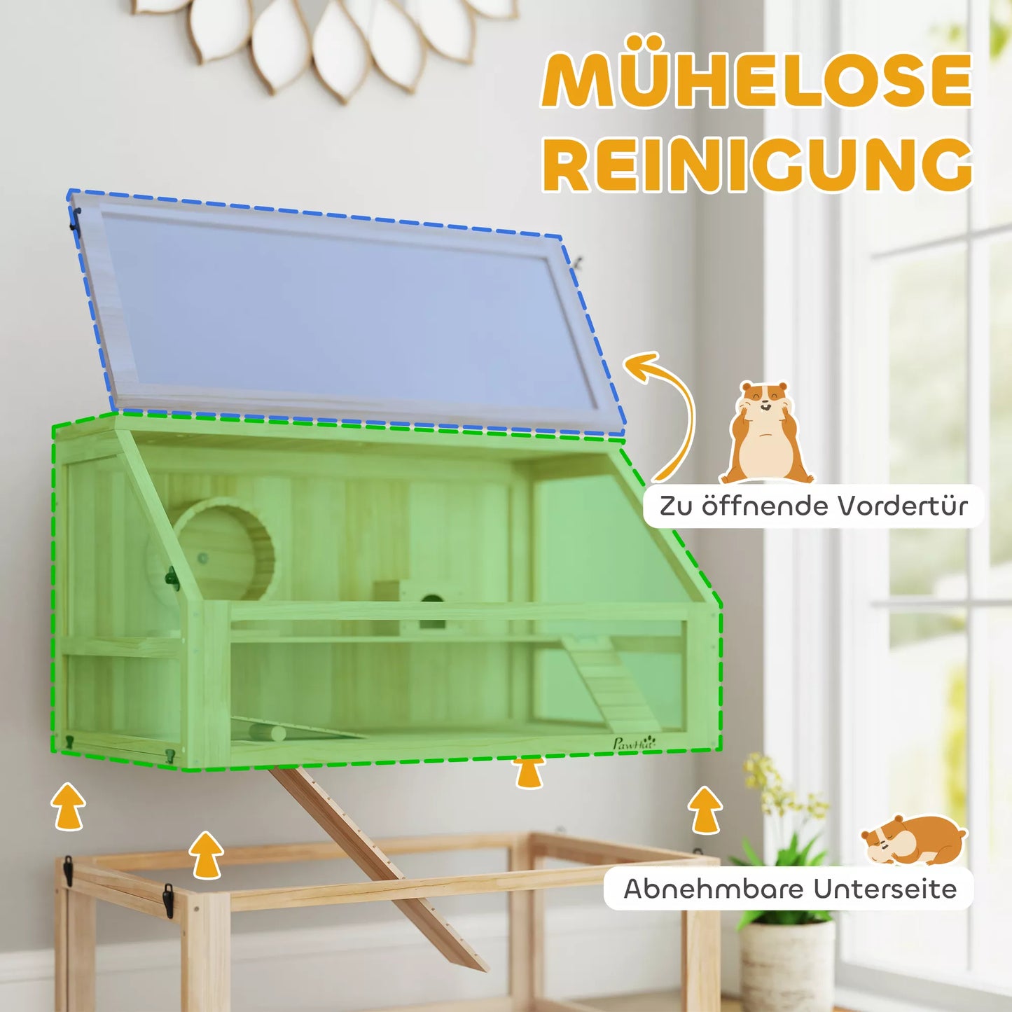 Medinis žiurkių narvas, 3 aukštai Nagarium graužikų narvas su atverčiamu dangčiu Bėgimo ratas 80 x 50 x 76 cm Natūralus medis