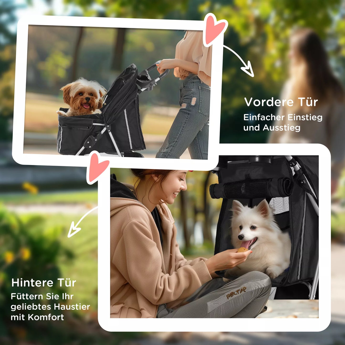 Sulankstomas vežimėlis šunims ir katėms iki 10 kg, 75 x 45 x 97 cm, tamsiai pilkas