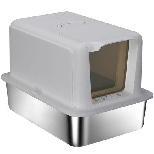 Kačių tualetas, nerūdijančio plieno indas, filtras, kastuvėlis, katėms iki 6 kg, 40,5 x 60,5 x 41,5 cm, Pilka/Sidabrinė