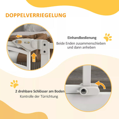 Apsauginiai varteliai laiptams ir šunims, automatinis uždarymas, valdymas viena ranka, 100 cm x 4 cm x 76 cm, balti