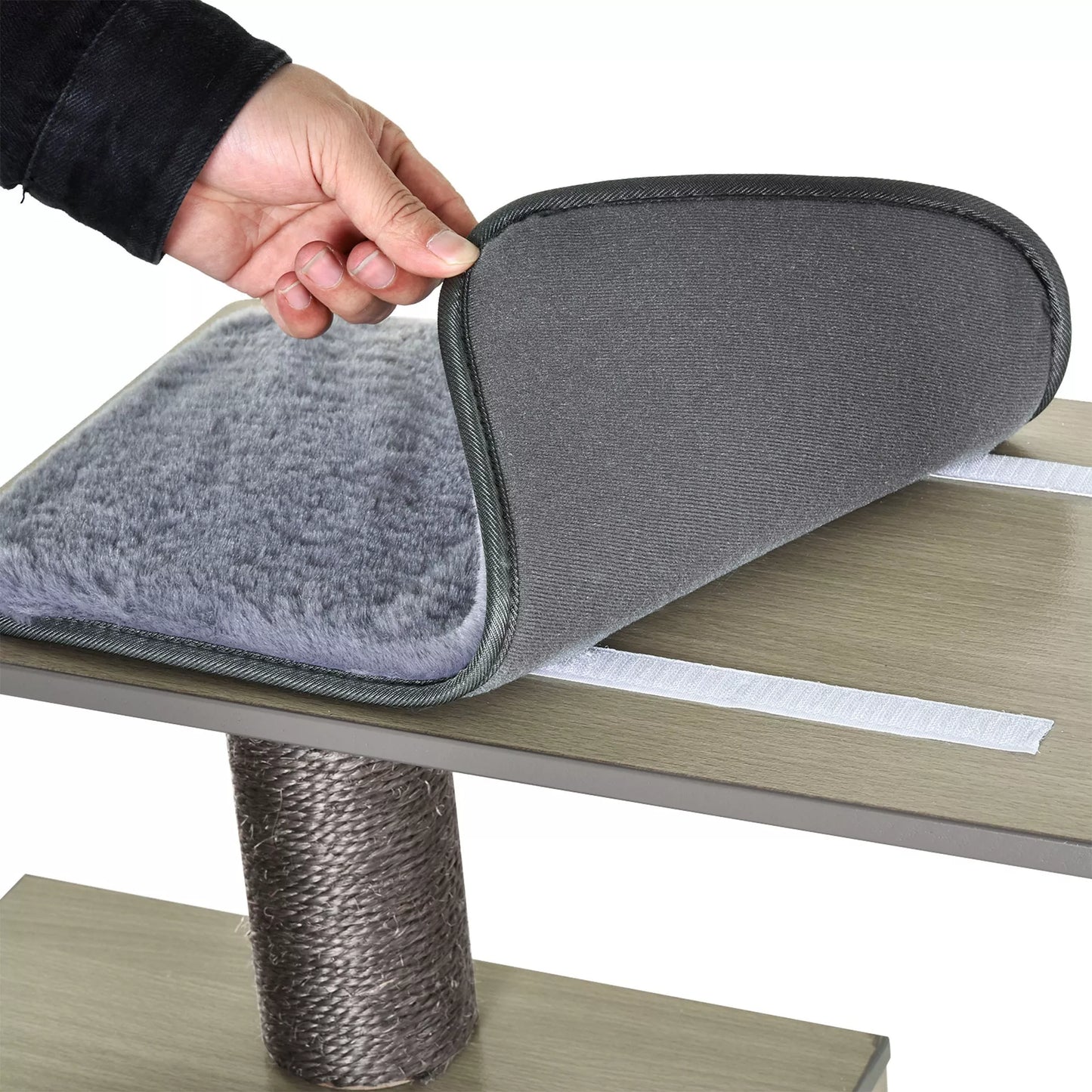 Kačių draskyklė, kačių medis, kačių žaislas, laipynė katėms, sizalis, paminkštinimas, poilsio zona su kamuoliuku, pilka, 71,5 x 49,5 x 120 cm