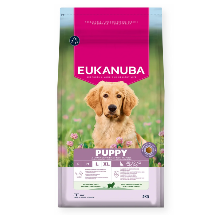 Eukanuba Life Care Puppy sausas maistas didelių veislių šuniukams su ėriena ir ryžiais, L, 3 kg