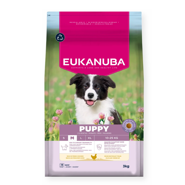 Eukanuba Life Care Puppy sausas maistas vidutinių veislių šuniukams su vištiena, M, 3 kg