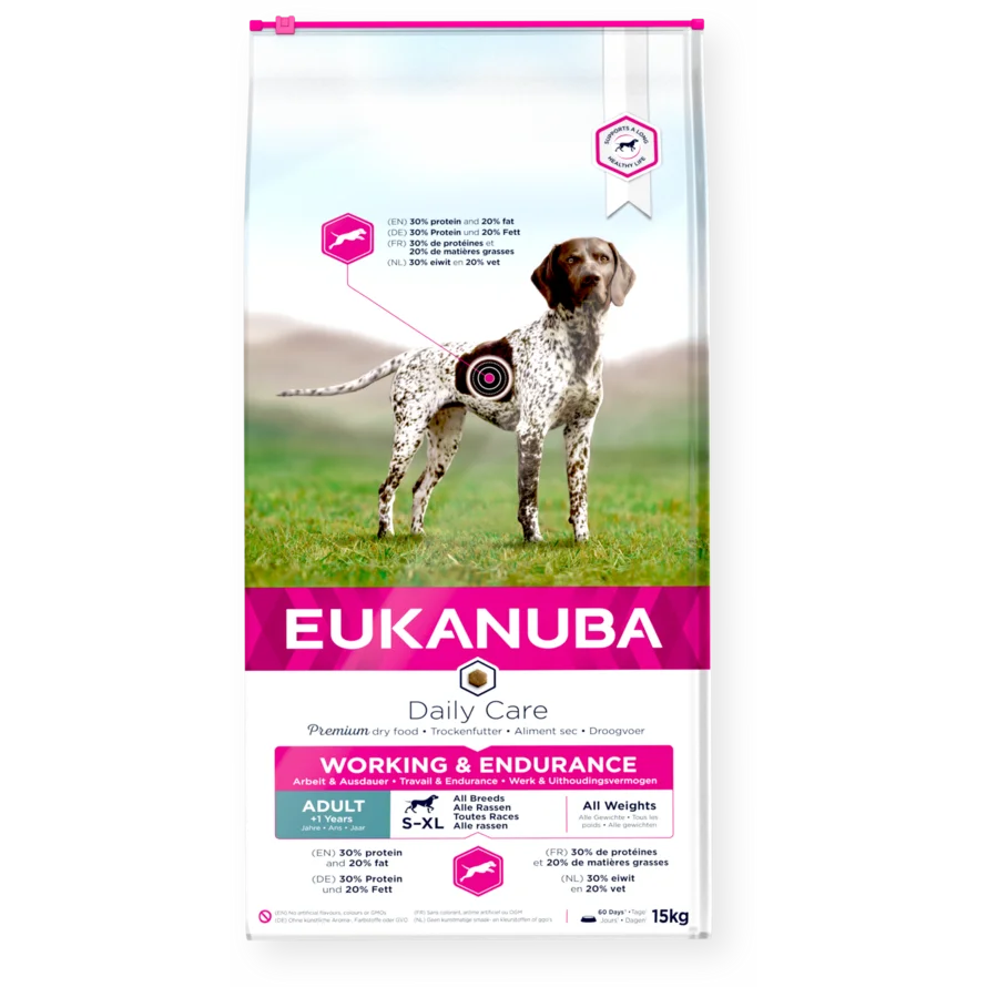 Eukanuba Daily Care Working and Endurance sausas maistas šunims su vištiena, AB, 15 kg