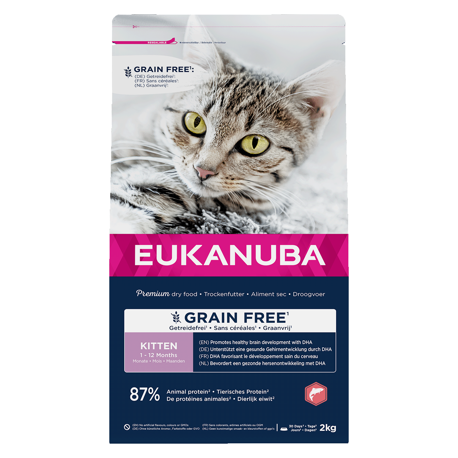 Eukanuba GF sausas maistas kačiukams su lašiša, 2 kg