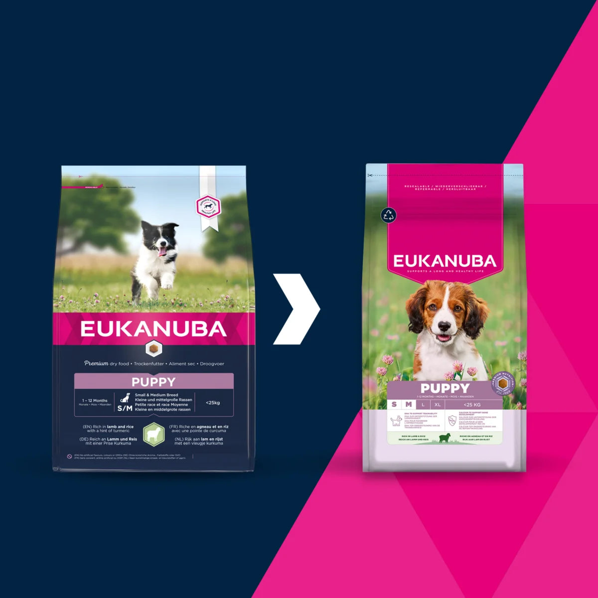 Eukanuba Life Care Puppy S/M Breeds Lamb & Rice pašaras mažų ir vidutinių veislių šuniukams 2.5kg nauja išvaizda
