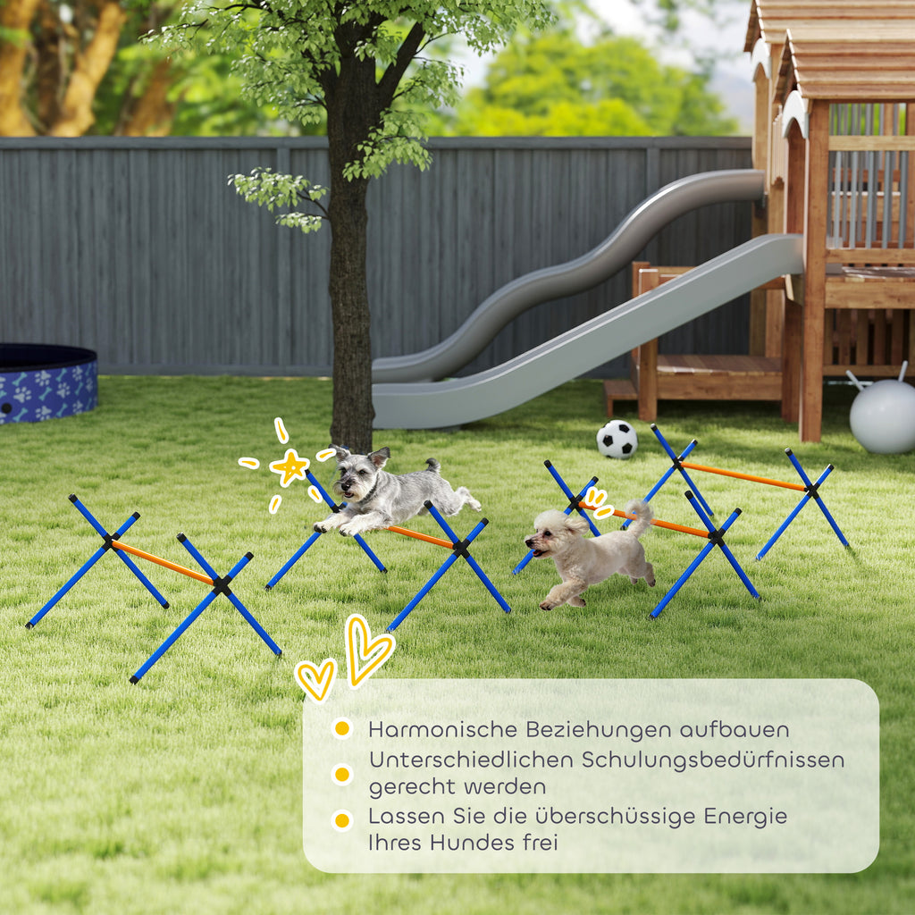 Agility rinkinys šunims su 4 barjerais, reguliuojamo aukščio 13–28 cm, su krepšiu, mažiems šunims, oranžinis