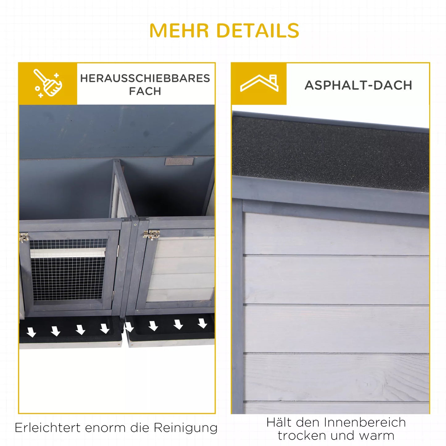 Medinis lauko narvas triušiams ir jūrų kiaulytėms, žieminis namelis su bituminiu stogu, 112x50x54 cm, pilkas/juodas