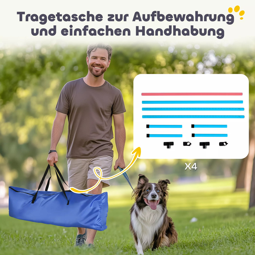 Agility rinkinys šunims 4 dalių aukščio reguliuojama agility įranga su 4 kliūtimis Nešimo krepšys 99 x 65 x 94 cm Šviesiai mėlyna
