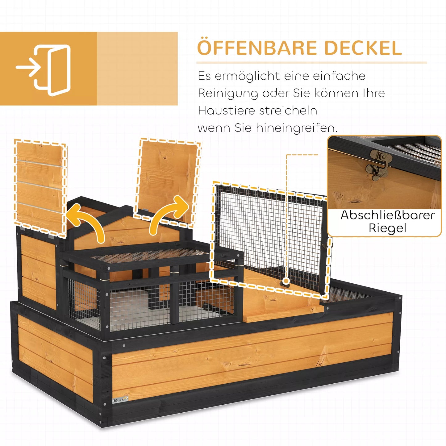 Vėžlių namelis, 2 lygiai, skirtas naudoti viduje ir lauke, stalčius, pušies mediena, geltonas