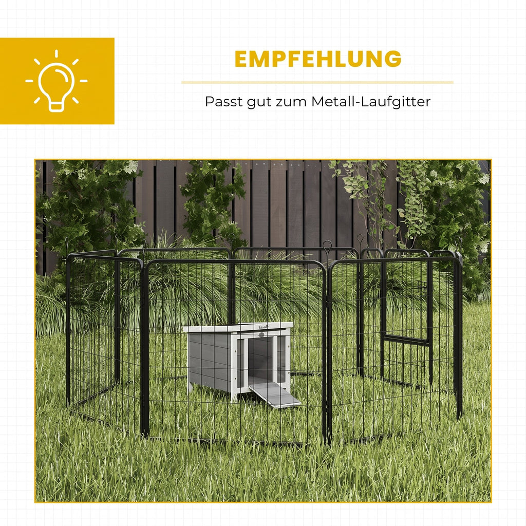 Namelis triušiui su rampa ir atidaromu stogu, medinis, lauko, 51x42x43 cm, pilkas
