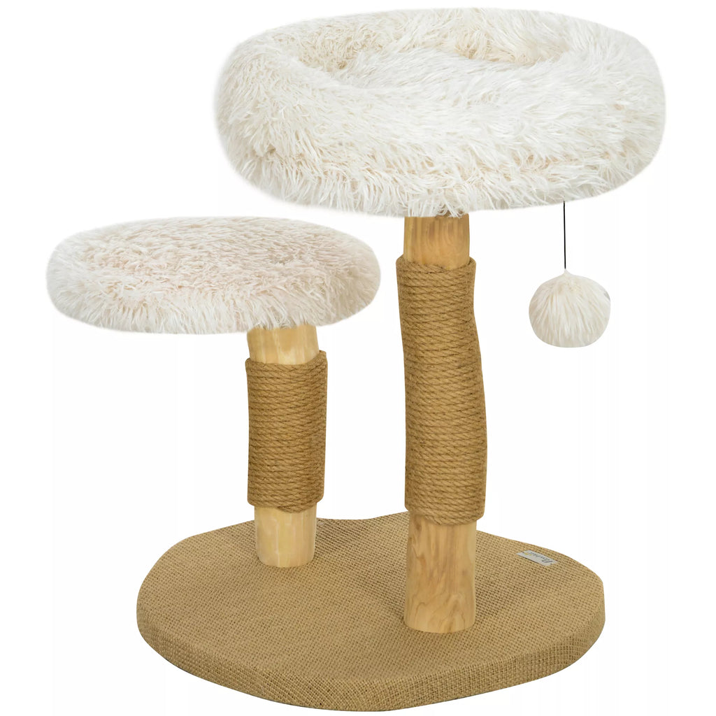 Kačių medis, 61,5 cm, su kačių guoliu, braižymo stulpas, šokinėjimo platforma, žaislinis kamuoliukas, katėms iki 5 kg, Baltas