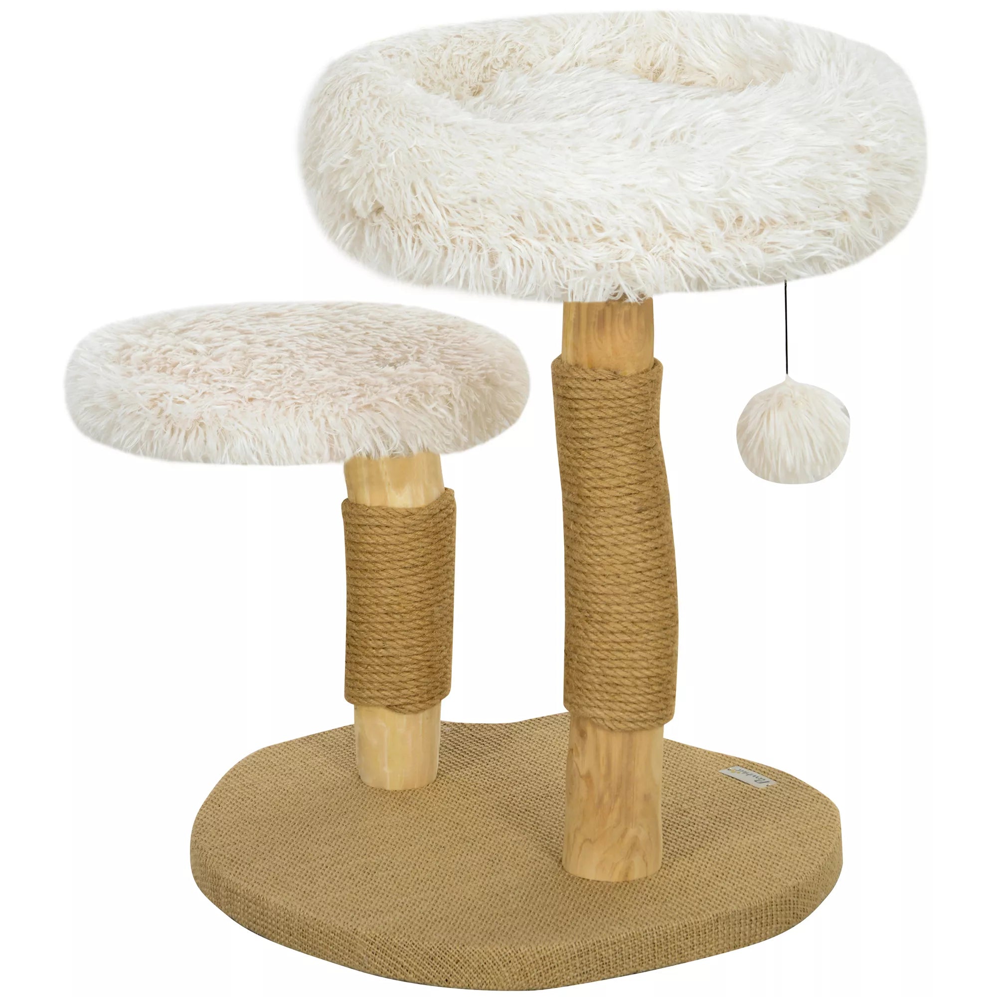 Kačių medis, 61,5 cm, su kačių guoliu, braižymo stulpas, šokinėjimo platforma, žaislinis kamuoliukas, katėms iki 5 kg, Baltas