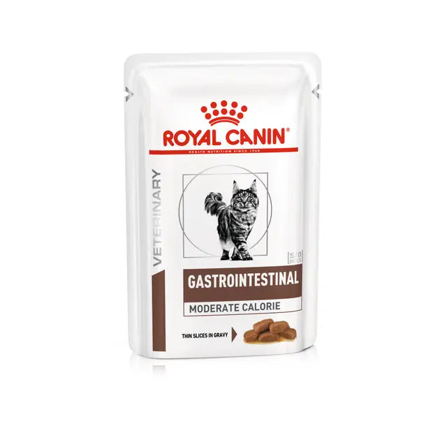 Gastrointestinal Moderate Calorie drėgnas pašaras katėms Royal Canin (ploni griežinėliai padaže)