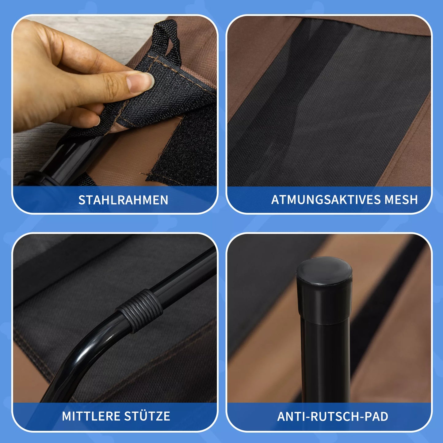 Sulankstama lauko šunų lova su paaukštintu stovu, 122 cm x 92 cm x 23 cm, kavos rudos spalvos + juoda