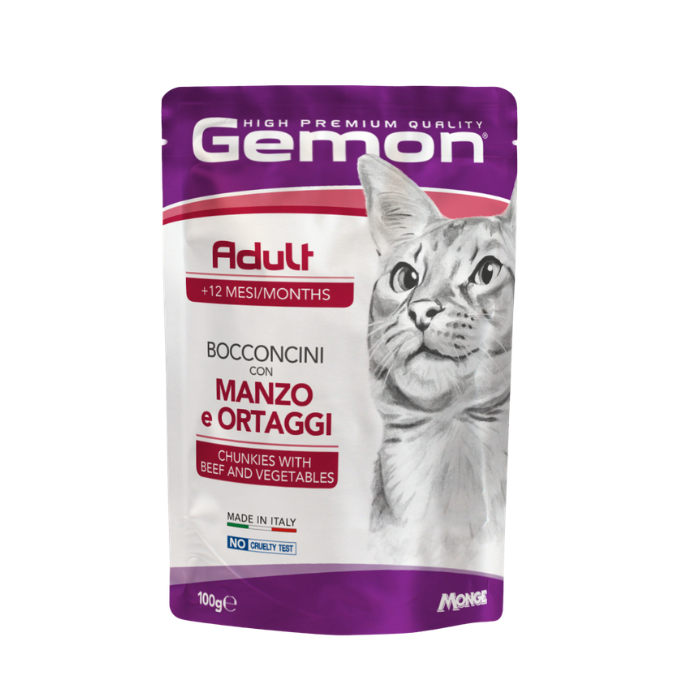 Gemon Adult  konservuotas pašaras suaugusioms katėms su jautiena ir daržovėmis 100g naujas pakuotės dizainas