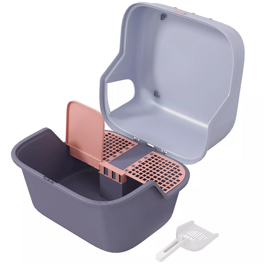 Katės tualetas su dangčiu ir kastuvėliu, lengva valyti, uždaromas, violetinės spalvos