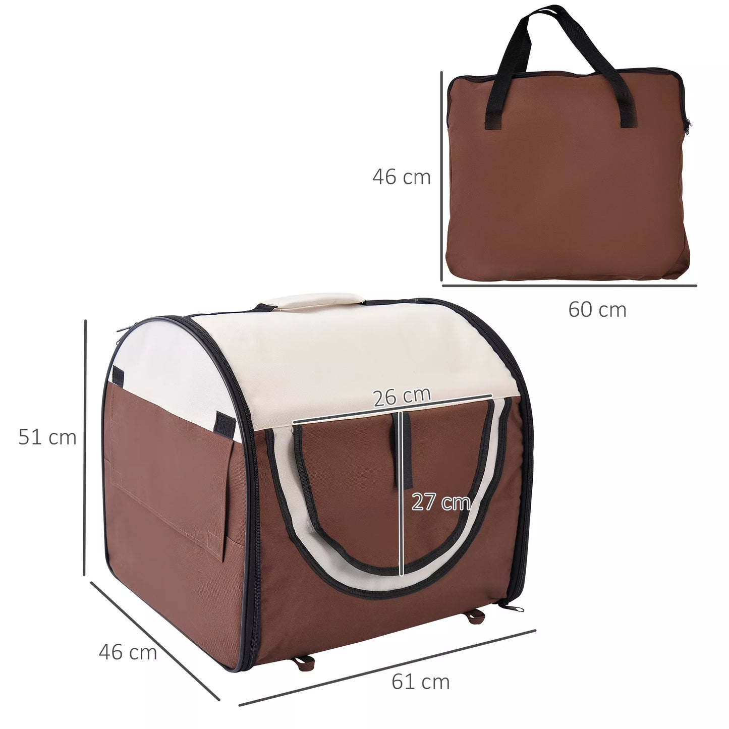 Sulankstoma šunų transportavimo dėžė, augintinio kuprinė su pagalvėle, kelioninė tašė, transportavimo dėžė gyvūnui, neperšlampamas Oksfordo audinys, kavos spalvos, 61 x 46 x 51 cm