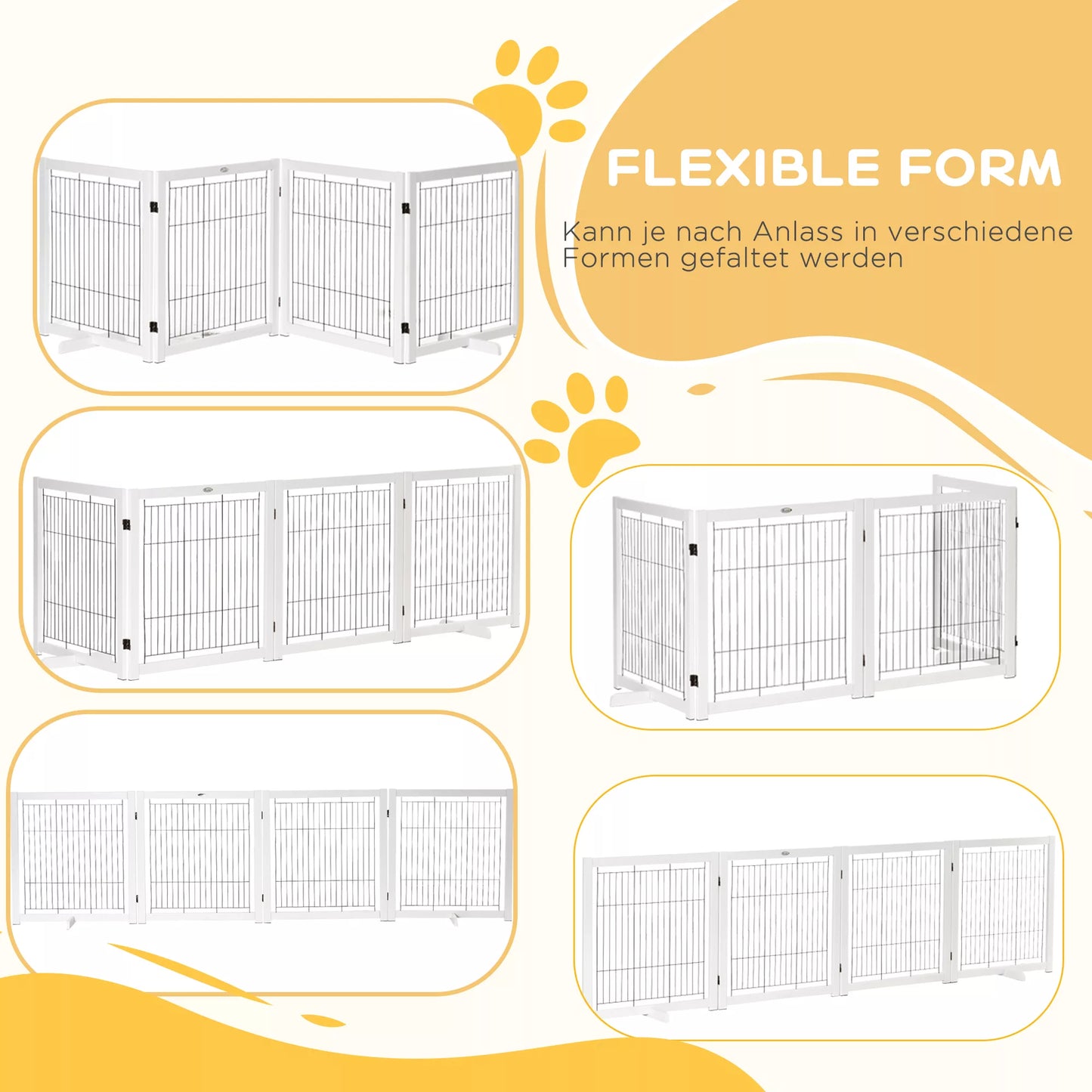 Mediniai apsauginiai varteliai šunims, sulankstomi, plieniniai, balti, 305 x 35,5 x 82 cm