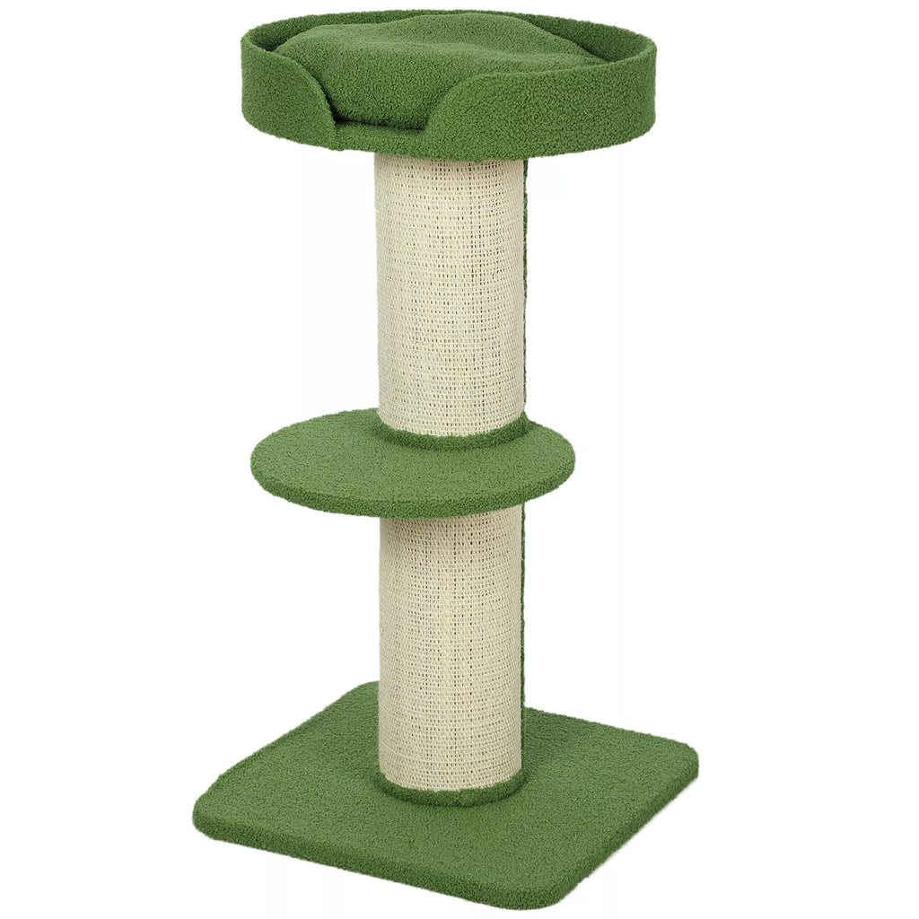 Kačių medis 91cm, žaidimų medis su kačių lova, platforma iš avies vilnos, žalias