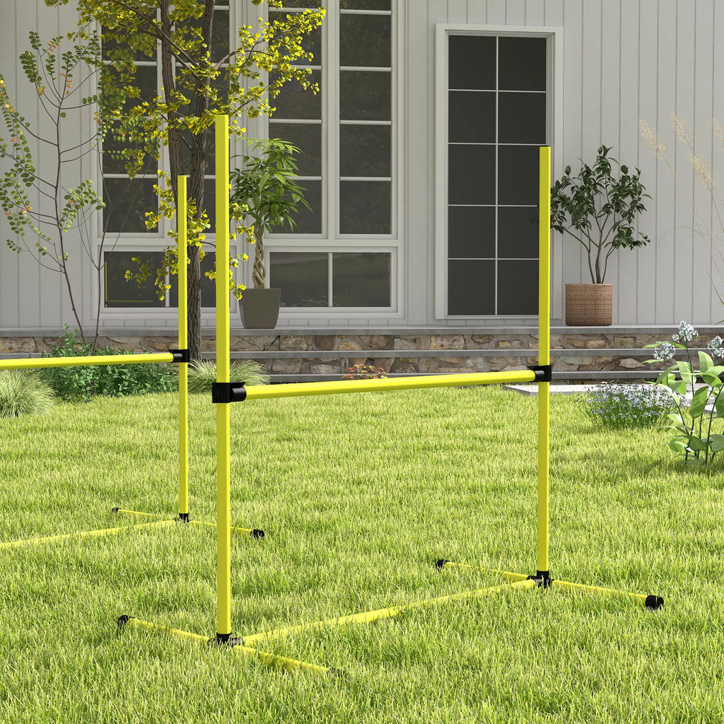 Šunų Agility rinkinys, kliūtys/slalomo kartys/žemės kartys, nešiojimo krepšys, tvirtas, geltonas