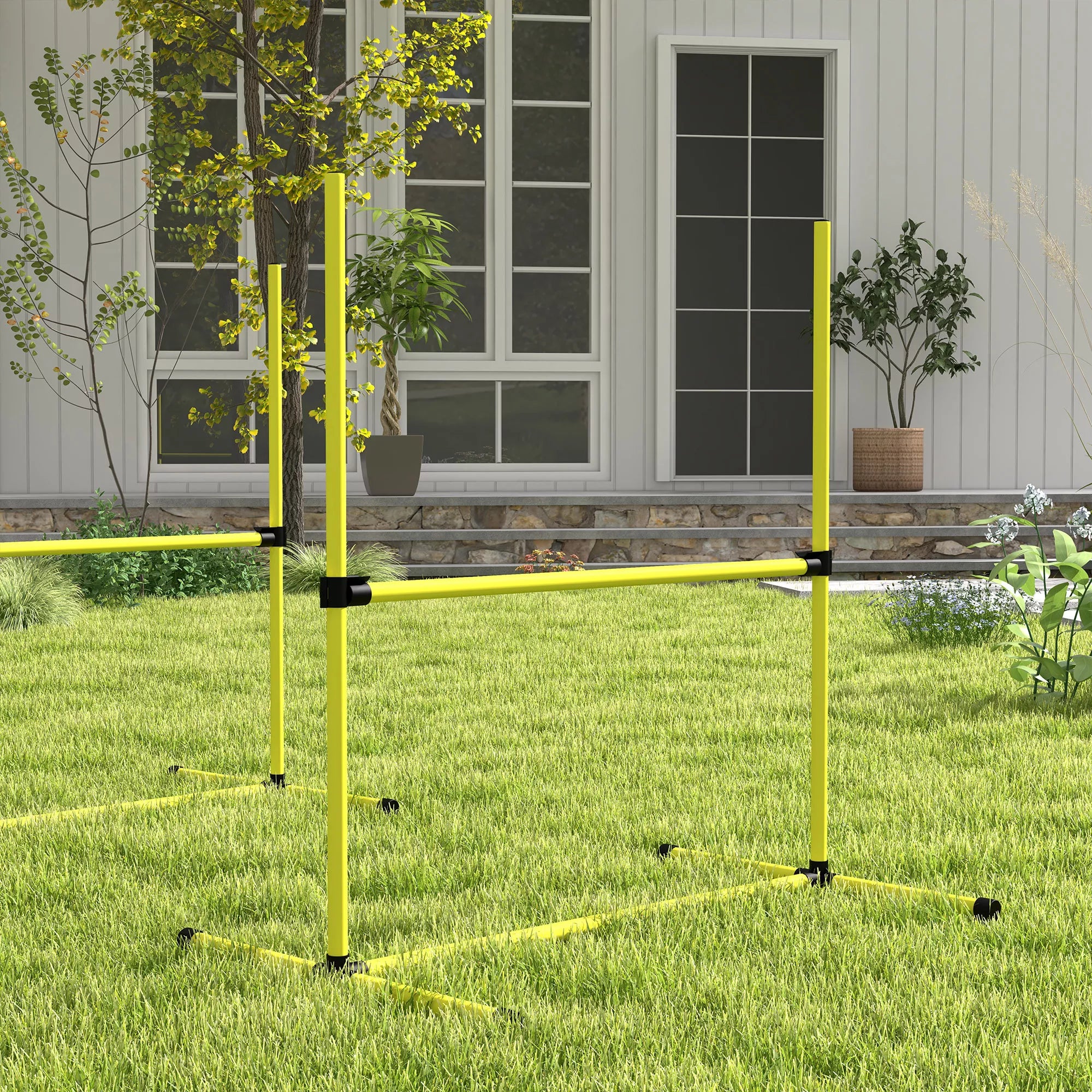 Šunų Agility rinkinys, kliūtys/slalomo kartys/žemės kartys, nešiojimo krepšys, tvirtas, geltonas