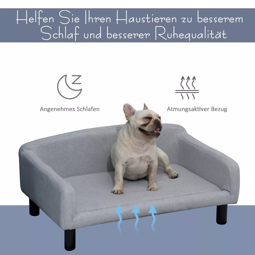Šunų sofa su minkštu užvalkalu, naminių gyvūnėlių sofa su medinėmis kojelėmis, šunų guolis 82 x 54 x 36 cm