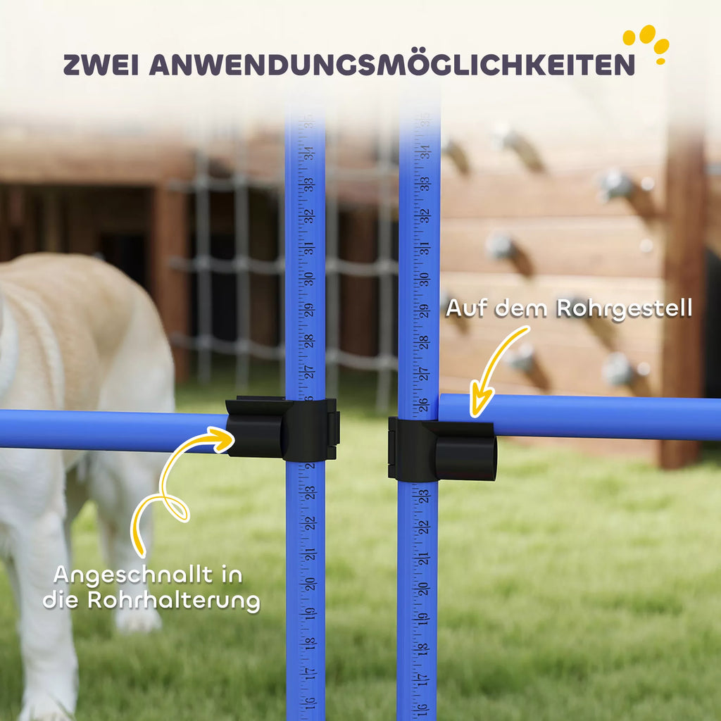 4 dalių šunų agility rinkinys su 4 kliūtimis ir nešimo krepšiu šuolių treniruotėms, mėlynas