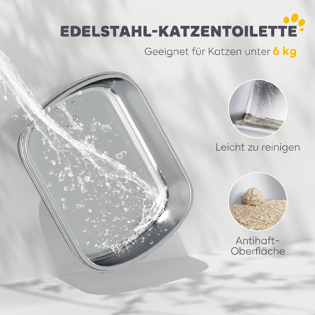 Uždaras kačių tualetas iš nerūdijančio plieno su semtuvėliu, iki 6 kg, 52,4x41,3x39,8 cm, šviesiai pilkas