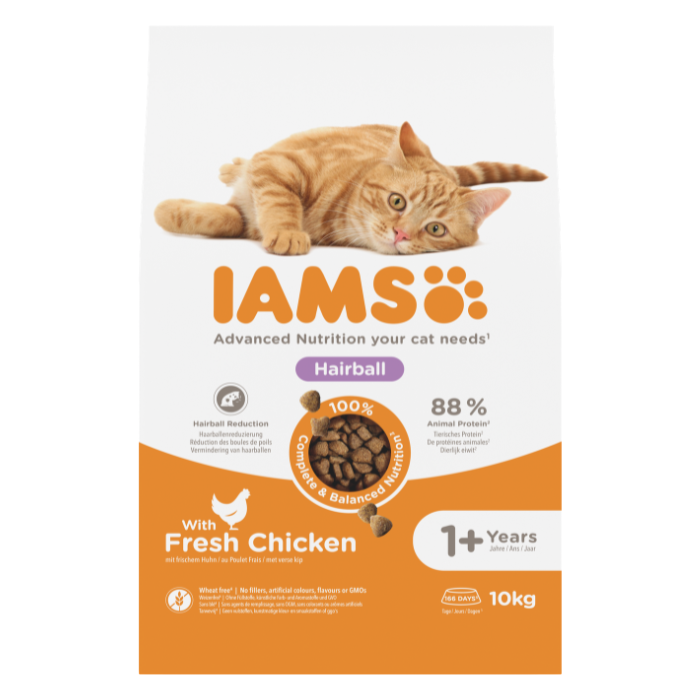 IAMS Hairball sausas maistas katėms su vištiena, 10 kg