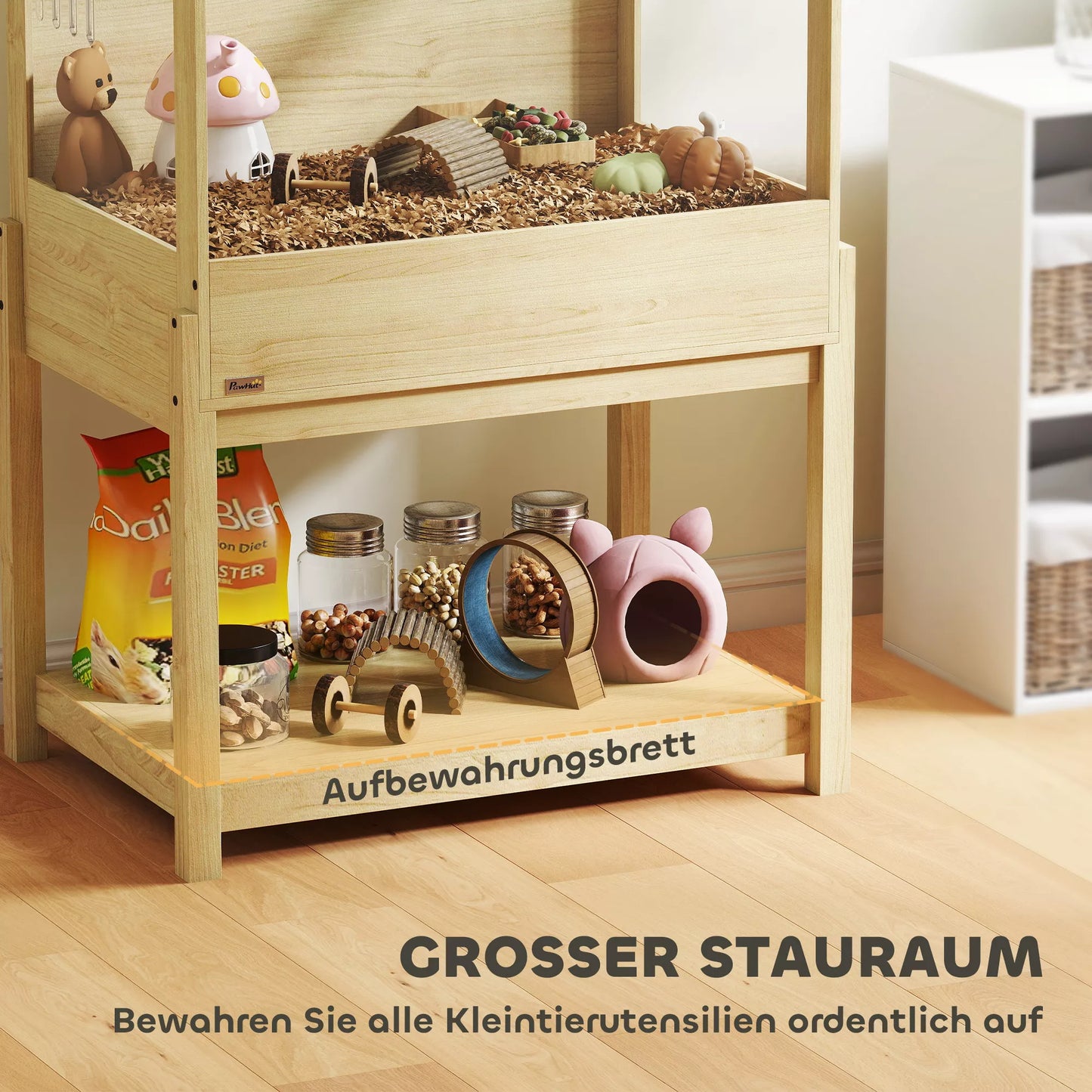 Hamsterio narvas 2 aukštų graužikų narvas smulkių gyvūnėlių narvas su atlenkiamu dangčiu, didelis 83,2 x 50 x 103 cm natūralaus medžio