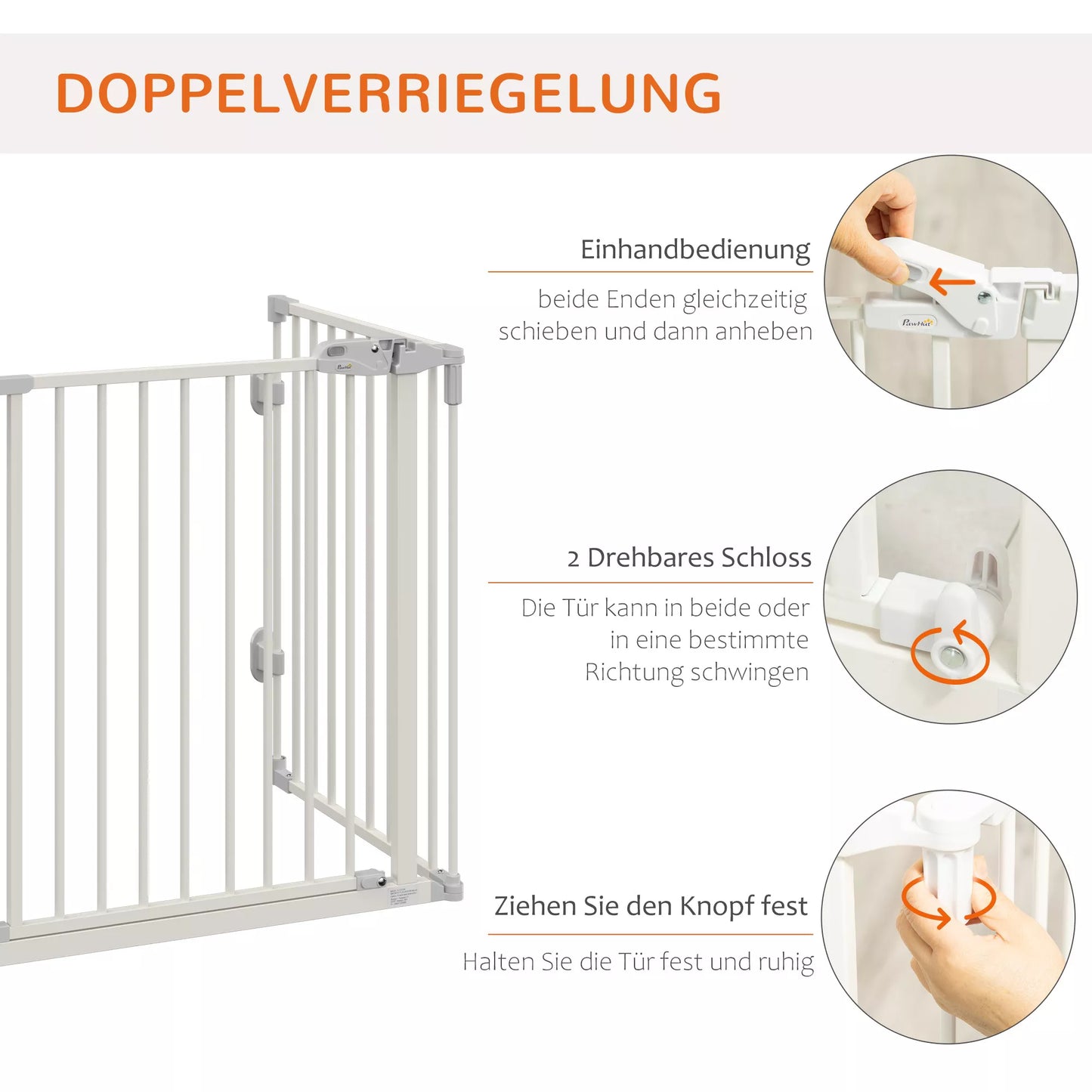 Šunų apsauginė tvorelė, durų ir naminių gyvūnėlių apsaugos tvorelė, reguliuojama, sulankstoma, židinių tvorelė su automatiškai užsidarančiomis durelėmis, 3 skydeliai, skirta krosnelei, montuojama prie sienos/pastatoma laisvai, balta, 202,5 x 76 cm