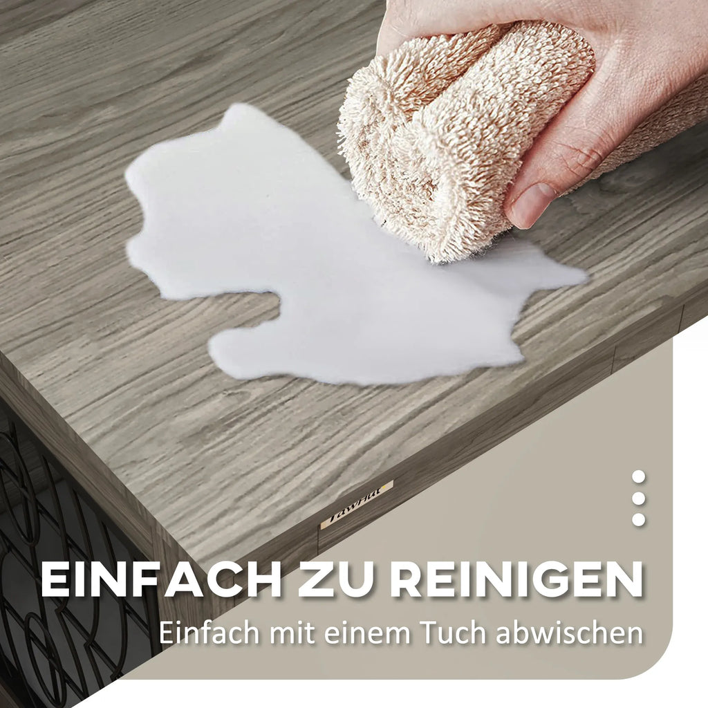 Suņu būris ar guļampaklājiņu, līdz 20 kg/50 cm ķermeņa garumam, metāla, 80x56x63 cm, pelēks/koka raksts