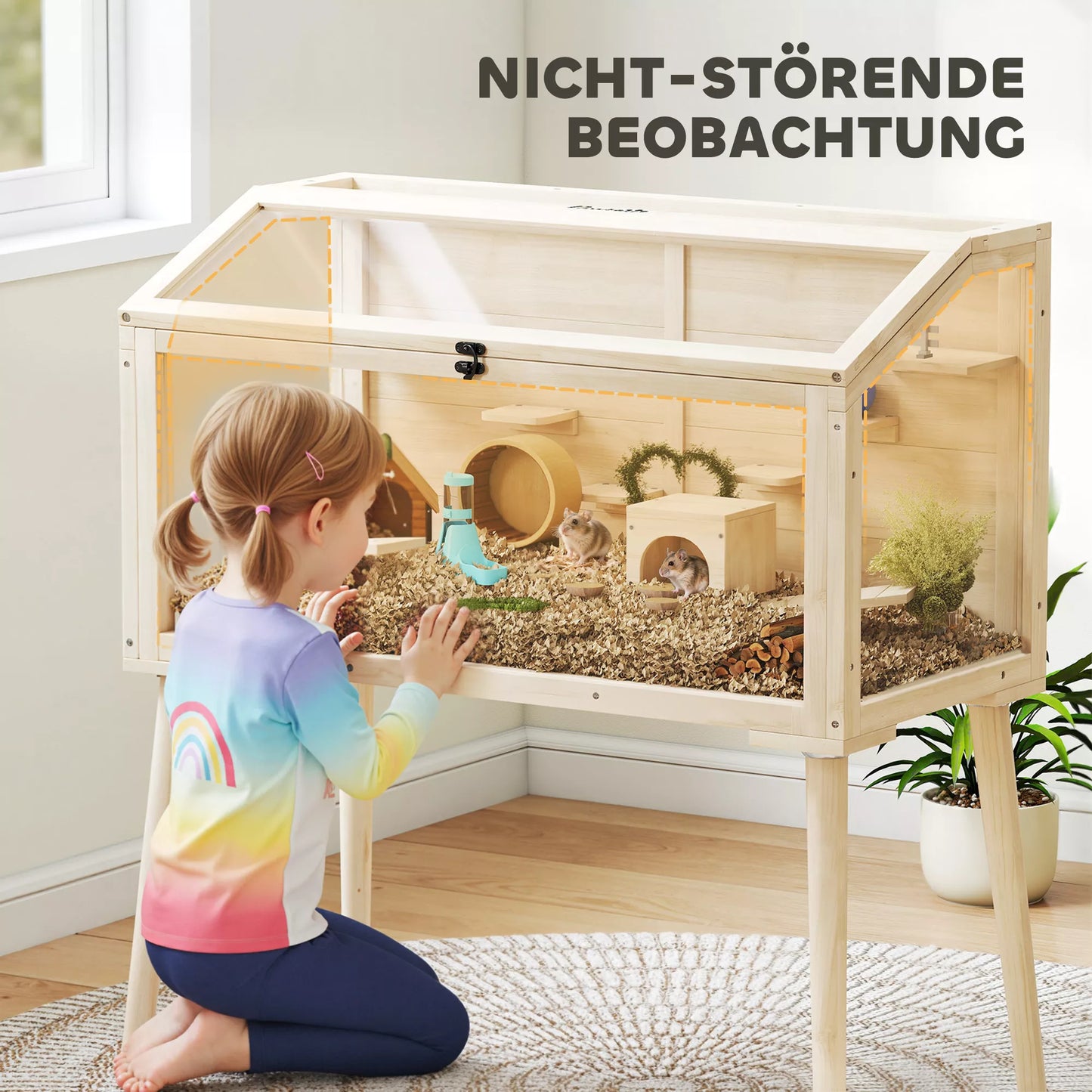 Hamsterio narvas, nykštukinių hamsterių aptvaras, smulkių gyvūnų narvas su priedais, vandens butelis, 110 x 52 x 101 cm, mediena, plastikas