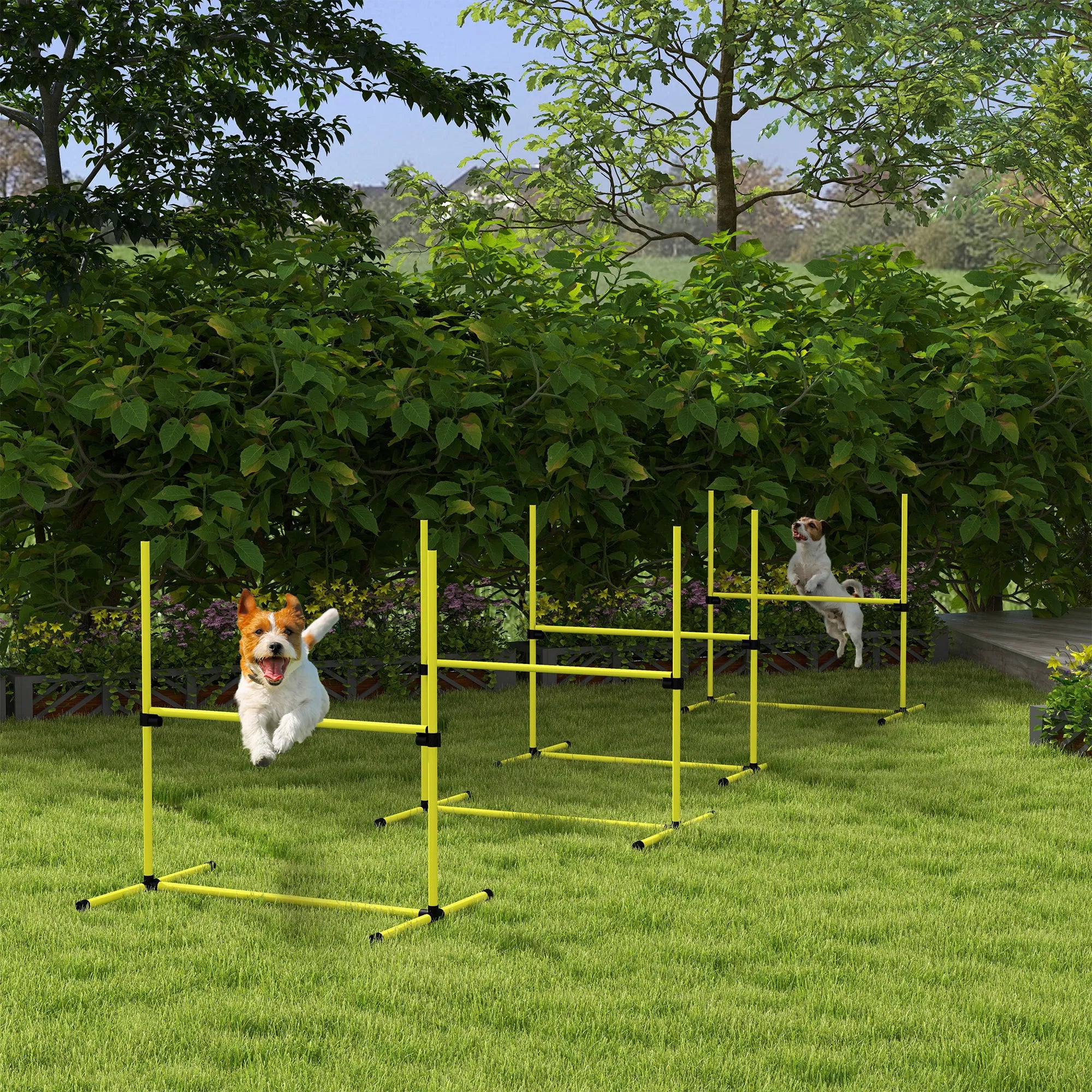Šunų Agility rinkinys, kliūtys/slalomo kartys/žemės kartys, nešiojimo krepšys, tvirtas, geltonas