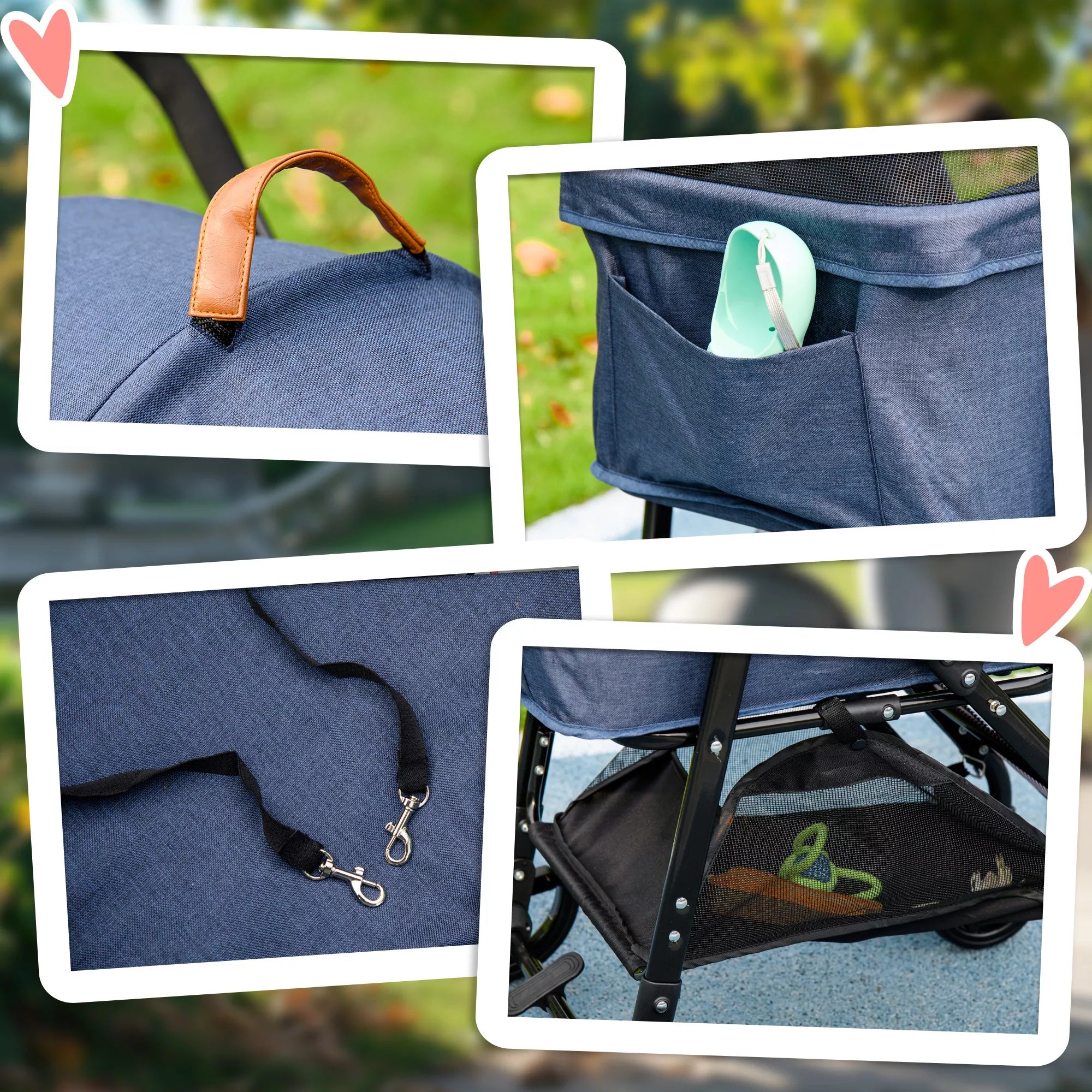 2-vienā suņu ratiņi, noņemams transportēšanas grozs, salokāms metāla rāmis, 77,5 x 51 x 99,5 cm, tumši zils+melns