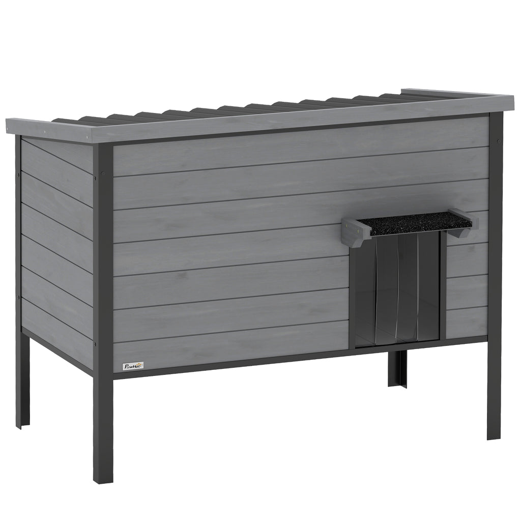 Lauko namelis katėms 85x55x70 cm, su atidaromu stogu, ištraukiamu dugnu ir pertvara, 1–2 katėms, šviesiai pilkas