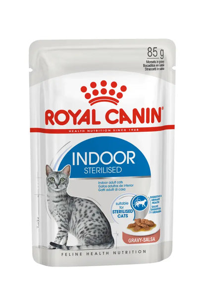 Indoor sterilized drėgnas pašaras kambarinėms sterilizuotoms katėms Royal Canin (gabaliukai padaže)